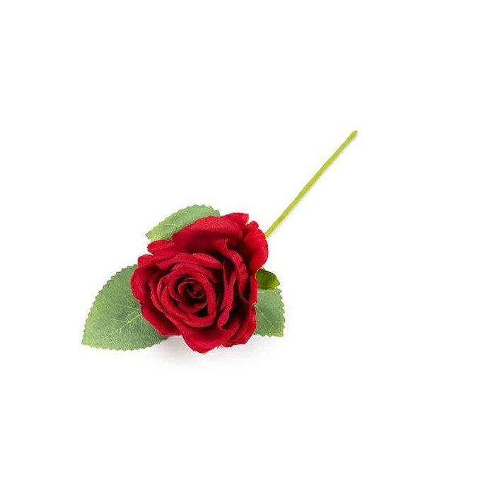 ROSA CON FOGLIE ROSSO